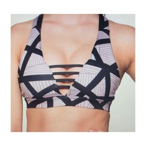 Strappy Geometric Print Bralette - Light Mauve & Black